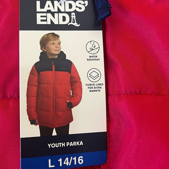 Lands' End hooded fleece-lined heavy parka winter puffer jacket size L 14/16 - Picture 3 of 6